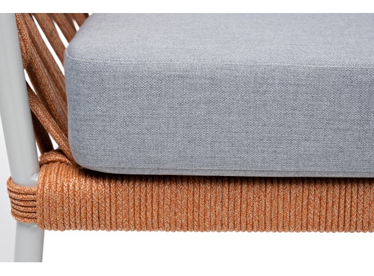 "Диего" диван 2-местный плетеный из роупа, каркас алюминий светло-серый (RAL7035) муар, роуп оранжевый меланж круглый, ткань светло-серая в Набережных Челнах "Диего" диван 2-местный плетеный из роупа, каркас алюминий светло-серый (RAL7035) муар, роуп оранжевый меланж круглый, ткань светло-серая в Набережных Челнах