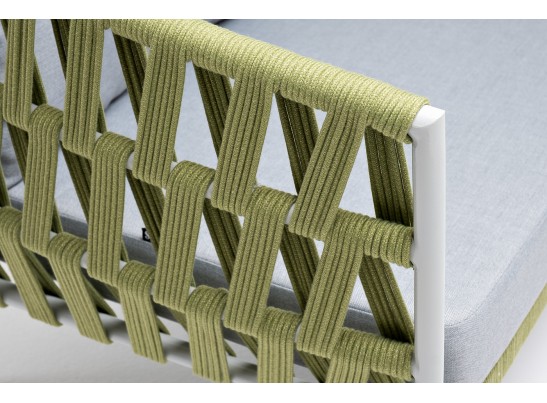 "Диего" диван 2-местный плетеный из роупа, каркас алюминий светло-серый (RAL7035) муар, роуп салатовый меланж круглый, ткань светло-серая в Набережных Челнах "Диего" диван 2-местный плетеный из роупа, каркас алюминий светло-серый (RAL7035) муар, роуп салатовый меланж круглый, ткань светло-серая в Набережных Челнах