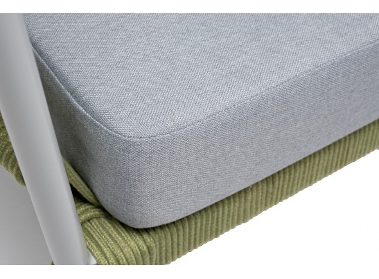 "Диего" диван 2-местный плетеный из роупа, каркас алюминий светло-серый (RAL7035) муар, роуп салатовый меланж круглый, ткань светло-серая в Набережных Челнах "Диего" диван 2-местный плетеный из роупа, каркас алюминий светло-серый (RAL7035) муар, роуп салатовый меланж круглый, ткань светло-серая в Набережных Челнах