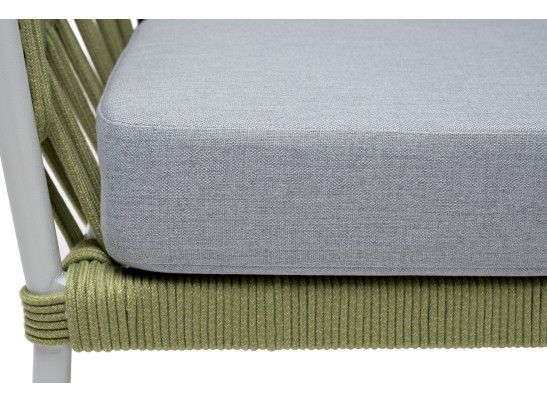 "Диего" диван 2-местный плетеный из роупа, каркас алюминий светло-серый (RAL7035) муар, роуп салатовый меланж круглый, ткань светло-серая в Набережных Челнах "Диего" диван 2-местный плетеный из роупа, каркас алюминий светло-серый (RAL7035) муар, роуп салатовый меланж круглый, ткань светло-серая в Набережных Челнах