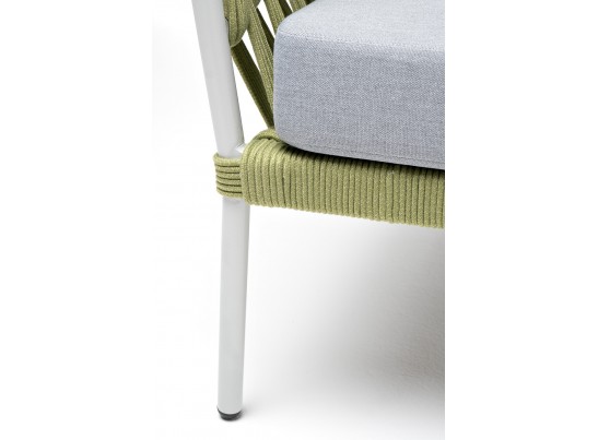 "Диего" диван 2-местный плетеный из роупа, каркас алюминий светло-серый (RAL7035) муар, роуп салатовый меланж круглый, ткань светло-серая в Набережных Челнах "Диего" диван 2-местный плетеный из роупа, каркас алюминий светло-серый (RAL7035) муар, роуп салатовый меланж круглый, ткань светло-серая в Набережных Челнах