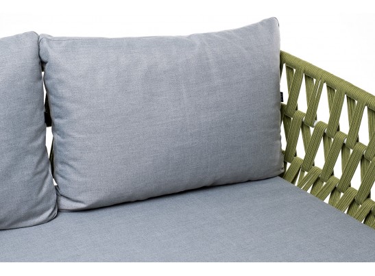 "Диего" диван 2-местный плетеный из роупа, каркас алюминий светло-серый (RAL7035) муар, роуп салатовый меланж круглый, ткань светло-серая в Набережных Челнах "Диего" диван 2-местный плетеный из роупа, каркас алюминий светло-серый (RAL7035) муар, роуп салатовый меланж круглый, ткань светло-серая в Набережных Челнах