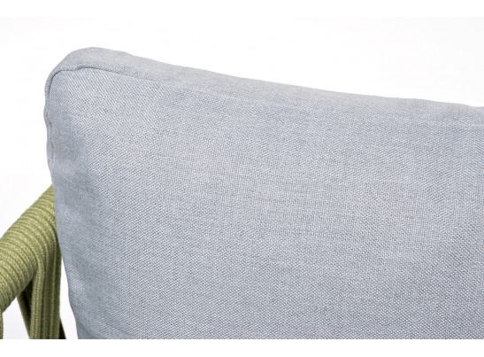 "Диего" диван 2-местный плетеный из роупа, каркас алюминий светло-серый (RAL7035) муар, роуп салатовый меланж круглый, ткань светло-серая в Набережных Челнах "Диего" диван 2-местный плетеный из роупа, каркас алюминий светло-серый (RAL7035) муар, роуп салатовый меланж круглый, ткань светло-серая в Набережных Челнах