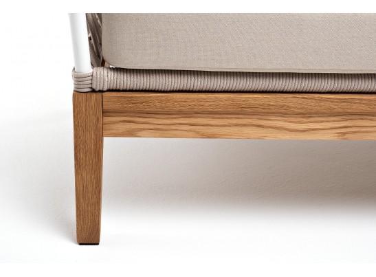 "Диего" диван 2-местный плетеный из роупа, основание дуб, каркас алюминий светло-серый (RAL7035) муар, роуп бежевый круглый, ткань бежевая 052 в Набережных Челнах