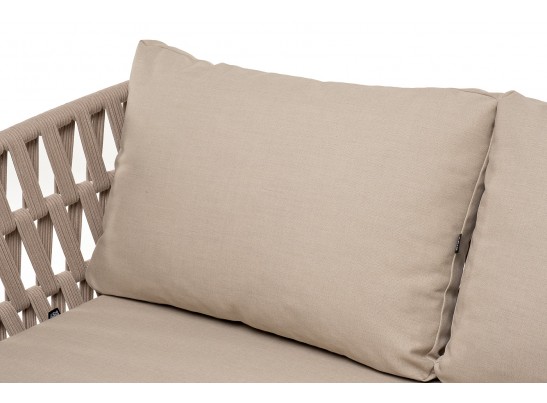 "Диего" диван 2-местный плетеный из роупа, основание дуб, каркас алюминий светло-серый (RAL7035) муар, роуп бежевый круглый, ткань бежевая 052 в Набережных Челнах