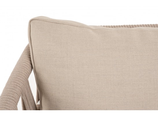 "Диего" диван 2-местный плетеный из роупа, основание дуб, каркас алюминий светло-серый (RAL7035) муар, роуп бежевый круглый, ткань бежевая 052 в Набережных Челнах