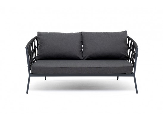 "Диего" диван 2-местный плетеный из роупа, каркас алюминий темно-серый (RAL7024) муар, роуп темно-серый круглый, ткань темно-серая 027 в Набережных Челнах "Диего" диван 2-местный плетеный из роупа, каркас алюминий темно-серый (RAL7024) муар, роуп темно-серый круглый, ткань темно-серая 027 в Набережных Челнах