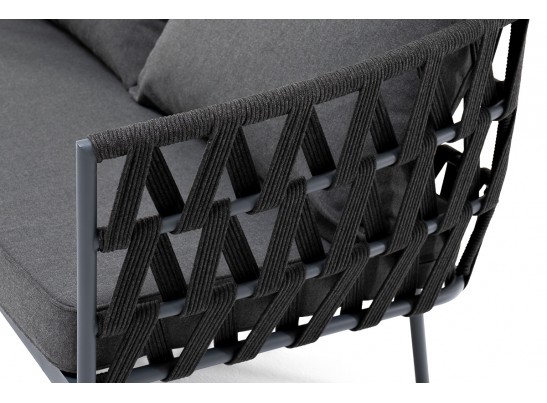 "Диего" диван 2-местный плетеный из роупа, каркас алюминий темно-серый (RAL7024) муар, роуп темно-серый круглый, ткань темно-серая 027 в Набережных Челнах "Диего" диван 2-местный плетеный из роупа, каркас алюминий темно-серый (RAL7024) муар, роуп темно-серый круглый, ткань темно-серая 027 в Набережных Челнах