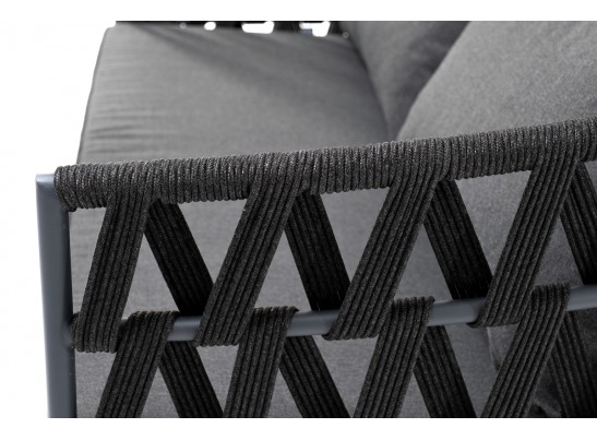 "Диего" диван 2-местный плетеный из роупа, каркас алюминий темно-серый (RAL7024) муар, роуп темно-серый круглый, ткань темно-серая 027 в Набережных Челнах "Диего" диван 2-местный плетеный из роупа, каркас алюминий темно-серый (RAL7024) муар, роуп темно-серый круглый, ткань темно-серая 027 в Набережных Челнах