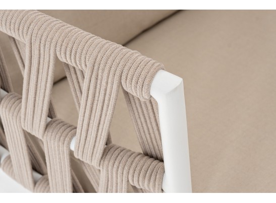 "Диего" кресло плетеное из роупа, каркас алюминий белый муар, роуп бежевый круглый, ткань бежевая 052 в Набережных Челнах