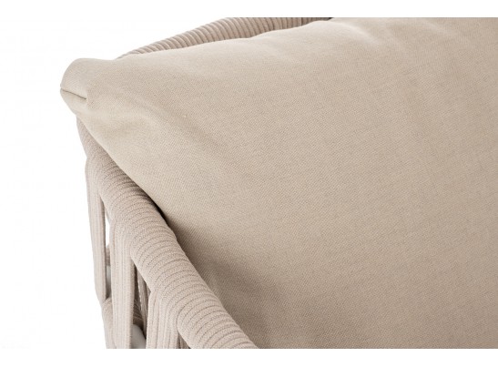 "Диего" кресло плетеное из роупа, каркас алюминий белый муар, роуп бежевый круглый, ткань бежевая 052 в Набережных Челнах