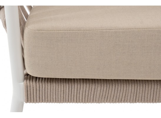 "Диего" кресло плетеное из роупа, каркас алюминий белый муар, роуп бежевый круглый, ткань бежевая 052 в Набережных Челнах