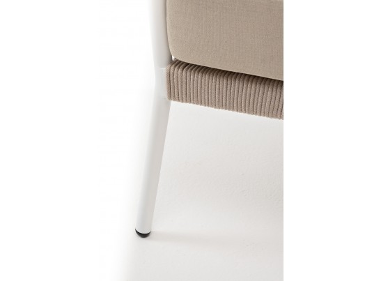 "Диего" кресло плетеное из роупа, каркас алюминий белый муар, роуп бежевый круглый, ткань бежевая 052 в Набережных Челнах