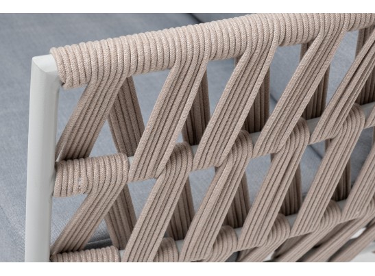 "Диего" кресло плетеное из роупа, каркас алюминий светло-серый (RAL7035) муар, роуп бежевый круглый, ткань светло-серая в Набережных Челнах