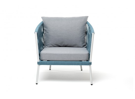 "Диего" кресло плетеное из роупа, каркас алюминий светло-серый (RAL7035) муар, роуп бирюзовый круглый, ткань светло-серая в Набережных Челнах