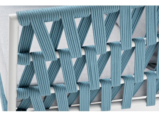 "Диего" кресло плетеное из роупа, каркас алюминий светло-серый (RAL7035) муар, роуп бирюзовый круглый, ткань светло-серая в Набережных Челнах