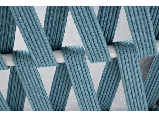 "Диего" кресло плетеное из роупа, каркас алюминий светло-серый (RAL7035) муар, роуп бирюзовый круглый, ткань светло-серая в Набережных Челнах