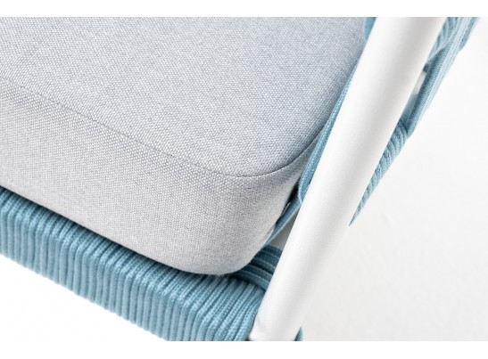 "Диего" кресло плетеное из роупа, каркас алюминий светло-серый (RAL7035) муар, роуп бирюзовый круглый, ткань светло-серая в Набережных Челнах