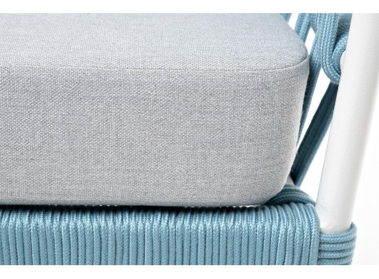 "Диего" кресло плетеное из роупа, каркас алюминий светло-серый (RAL7035) муар, роуп бирюзовый круглый, ткань светло-серая в Набережных Челнах