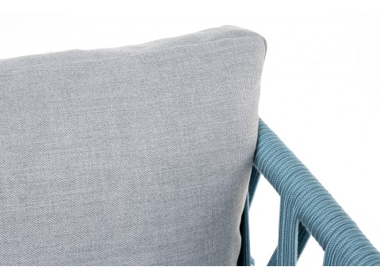 "Диего" кресло плетеное из роупа, каркас алюминий светло-серый (RAL7035) муар, роуп бирюзовый круглый, ткань светло-серая в Набережных Челнах