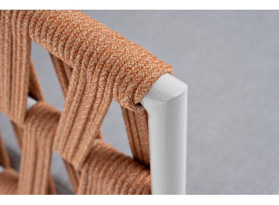 "Диего" кресло плетеное из роупа, каркас алюминий светло-серый (RAL7035) муар, роуп оранжевый меланж круглый, ткань светло-серая в Набережных Челнах