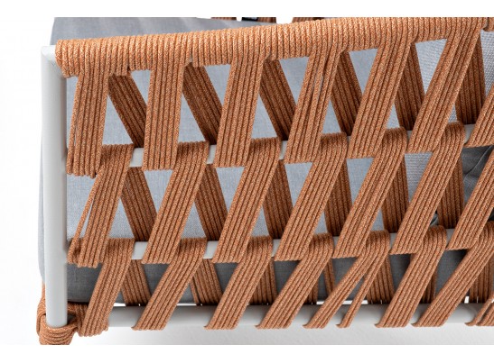 "Диего" кресло плетеное из роупа, каркас алюминий светло-серый (RAL7035) муар, роуп оранжевый меланж круглый, ткань светло-серая в Набережных Челнах