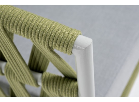 "Диего" кресло плетеное из роупа, каркас алюминий светло-серый (RAL7035) муар, роуп салатовый меланж круглый, ткань светло-серая в Набережных Челнах