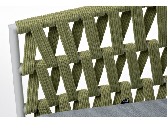 "Диего" кресло плетеное из роупа, каркас алюминий светло-серый (RAL7035) муар, роуп салатовый меланж круглый, ткань светло-серая в Набережных Челнах