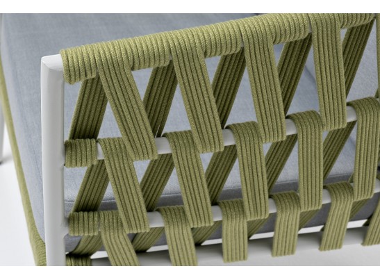 "Диего" кресло плетеное из роупа, каркас алюминий светло-серый (RAL7035) муар, роуп салатовый меланж круглый, ткань светло-серая в Набережных Челнах