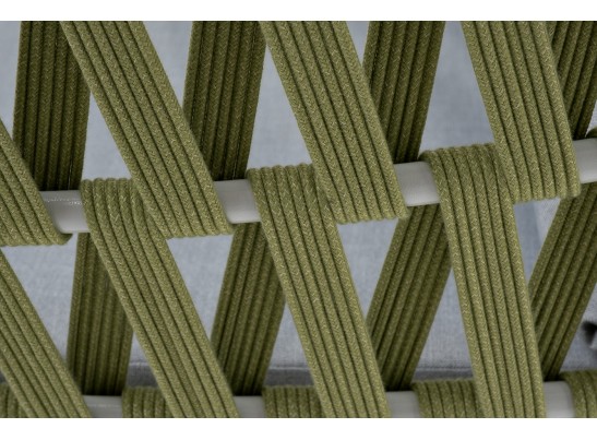 "Диего" кресло плетеное из роупа, каркас алюминий светло-серый (RAL7035) муар, роуп салатовый меланж круглый, ткань светло-серая в Набережных Челнах