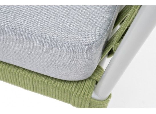 "Диего" кресло плетеное из роупа, каркас алюминий светло-серый (RAL7035) муар, роуп салатовый меланж круглый, ткань светло-серая в Набережных Челнах
