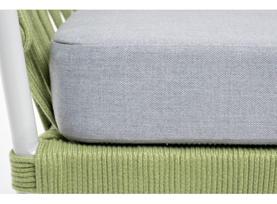 "Диего" кресло плетеное из роупа, каркас алюминий светло-серый (RAL7035) муар, роуп салатовый меланж круглый, ткань светло-серая в Набережных Челнах