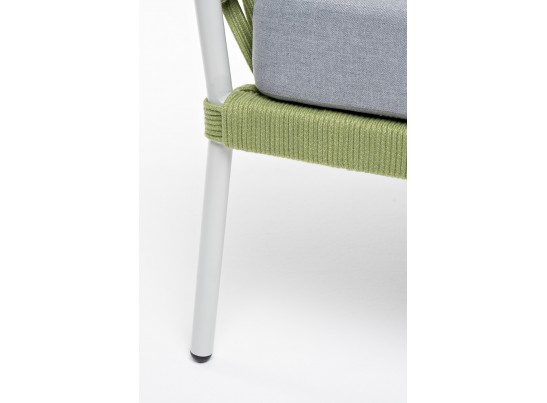 "Диего" кресло плетеное из роупа, каркас алюминий светло-серый (RAL7035) муар, роуп салатовый меланж круглый, ткань светло-серая в Набережных Челнах