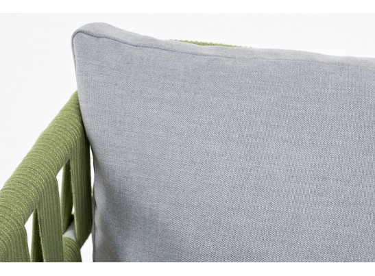 "Диего" кресло плетеное из роупа, каркас алюминий светло-серый (RAL7035) муар, роуп салатовый меланж круглый, ткань светло-серая в Набережных Челнах