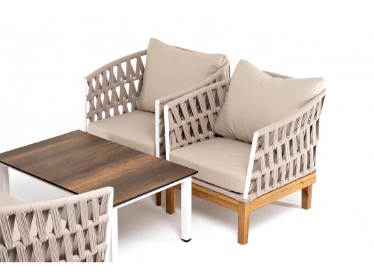 "Диего" лаунж-зона 4-местная плетеная из роупа со столиком "Канны" цвета "дуб", основание дуб, роуп бежевый в Набережных Челнах
