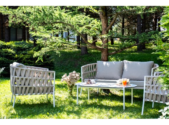 "Диего" лаунж-зона 4-местная плетеная из роупа (веревки), каркас алюминиевый белый, роуп бежевый в Набережных Челнах