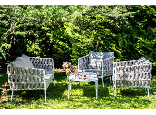 "Диего" лаунж-зона 4-местная плетеная из роупа (веревки), каркас алюминиевый белый, роуп бежевый в Набережных Челнах