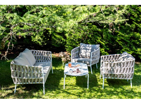 "Диего" лаунж-зона 4-местная плетеная из роупа (веревки), каркас алюминиевый белый, роуп бежевый в Набережных Челнах