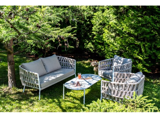 "Диего" лаунж-зона 4-местная плетеная из роупа (веревки), каркас алюминиевый белый, роуп бежевый в Набережных Челнах