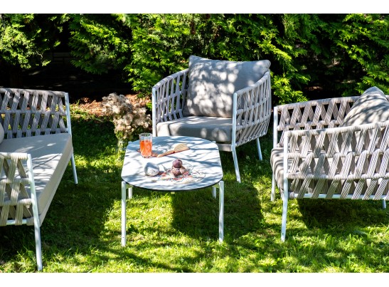 "Диего" лаунж-зона 4-местная плетеная из роупа (веревки), каркас алюминиевый белый, роуп бежевый в Набережных Челнах