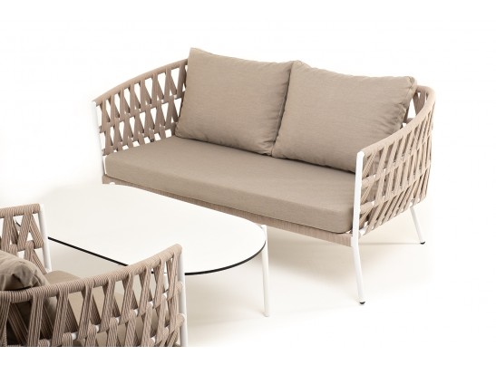 "Диего" лаунж-зона 4-местная плетеная из роупа (веревки), каркас алюминиевый белый, роуп бежевый в Набережных Челнах