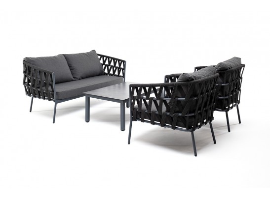 "Диего" лаунж-зона 4-местная плетеная из роупа (веревки), каркас алюминиевый темно-серый, роуп темно-серый в Набережных Челнах