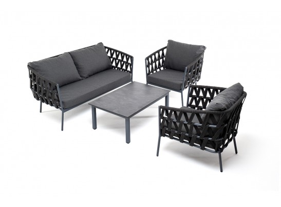 "Диего" лаунж-зона 4-местная плетеная из роупа (веревки), каркас алюминиевый темно-серый, роуп темно-серый в Набережных Челнах