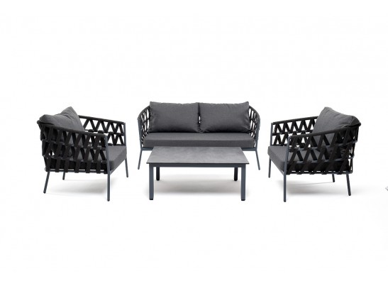 "Диего" лаунж-зона 4-местная плетеная из роупа (веревки), каркас алюминиевый темно-серый, роуп темно-серый в Набережных Челнах