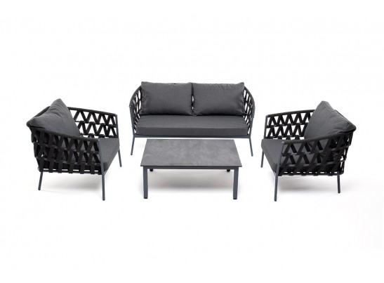 "Диего" лаунж-зона 4-местная плетеная из роупа (веревки), каркас алюминиевый темно-серый, роуп темно-серый в Набережных Челнах