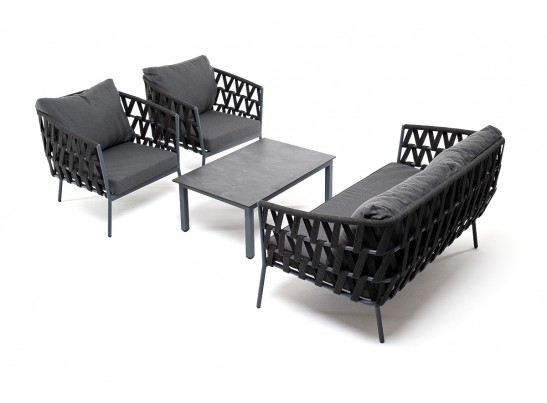 "Диего" лаунж-зона 4-местная плетеная из роупа (веревки), каркас алюминиевый темно-серый, роуп темно-серый в Набережных Челнах