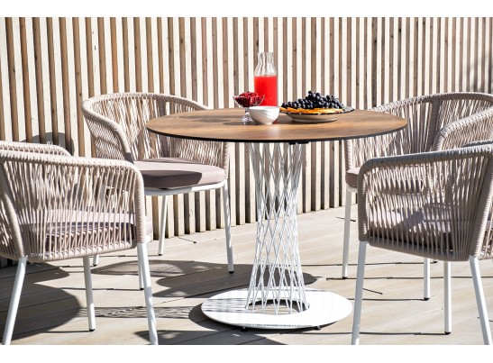 "Диего" обеденный стол из HPL круглый Ø100см, цвет "дуб", каркас белый в Набережных Челнах