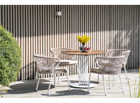 "Диего" обеденный стол из HPL круглый Ø100см, цвет "дуб", каркас белый в Набережных Челнах