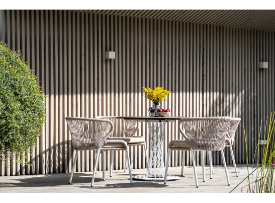 "Диего" обеденный стол из HPL круглый Ø100см, цвет "дуб", каркас белый в Набережных Челнах