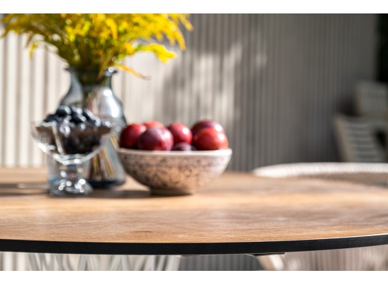 "Диего" обеденный стол из HPL круглый Ø100см, цвет "дуб", каркас белый в Набережных Челнах